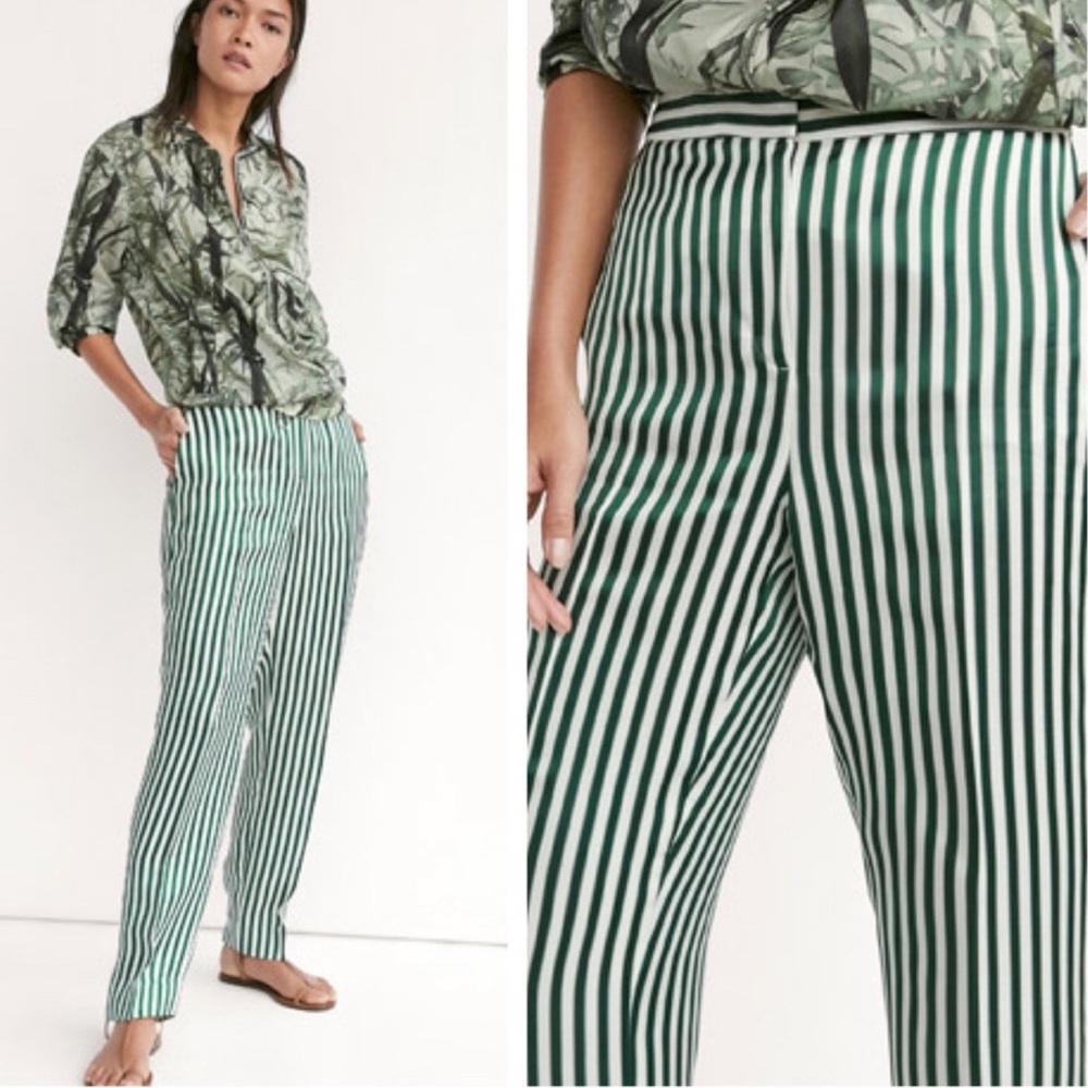 Massimo Dutti Green Striped Straight Pants Size 2